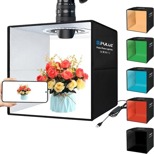 Miniatura 10 de PULUZ Mini caja de luz de estudio fotográfico de 10 x 10 pulgadas, kit de carpa de luz de fotografía plegable portátil con CRI >95 104 piezas de luz