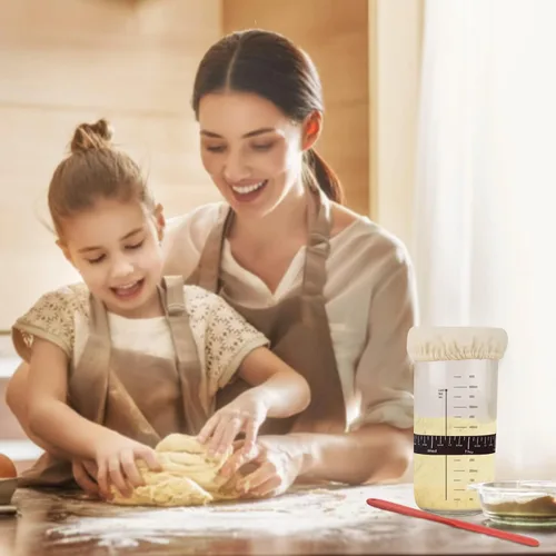 Miniatura 5 de Kit de tarro para inicio de masa madre, tarro para inicio de masa madre de 650ml con termómetro, raspador de silicona, cubierta de tela y tapa