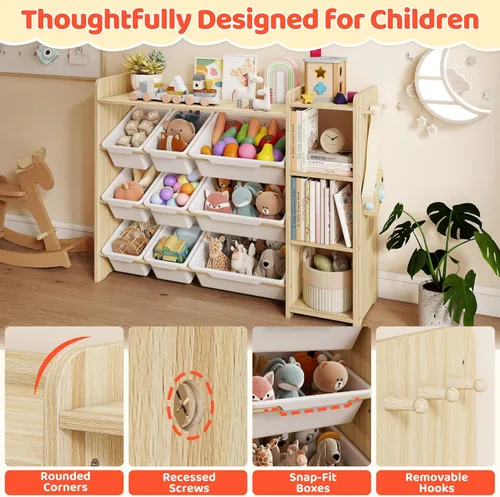 Miniatura 9 de DOREROOM Organizador de almacenamiento de juguetes con estantería, almacenamiento de juguetes para niños y organizadores con 3 estantes, 9