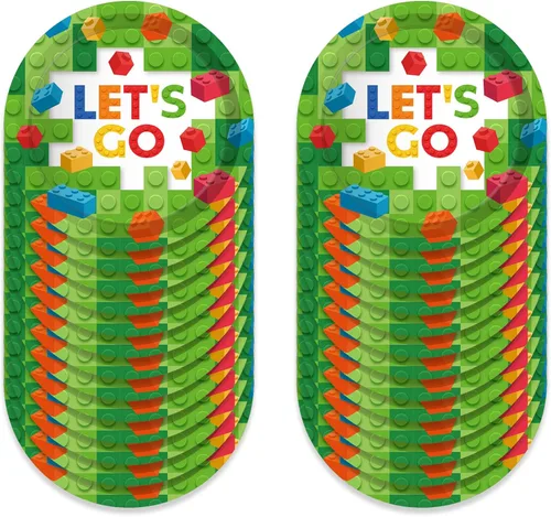Miniatura 4 de OXYLIPO Bloques de construcción de 9 pulgadas, platos de papel para celebrar fiestas, vajilla redonda desechable, juego de platos de papel