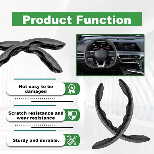 Miniatura 5 de 2 piezas Funda de volante de fibra de carbono antideslizante, Funda de volante antideslizante/Protector de volante segmentado/Accesorios