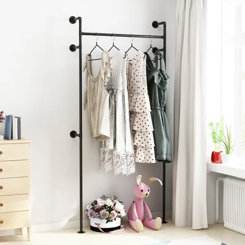 Miniatura 14 de ORSENIGO Perchero industrial de tubería, perchero de ropa de metal resistente con dobles varillas para colgar ropa, perchero de exhibición de ropa