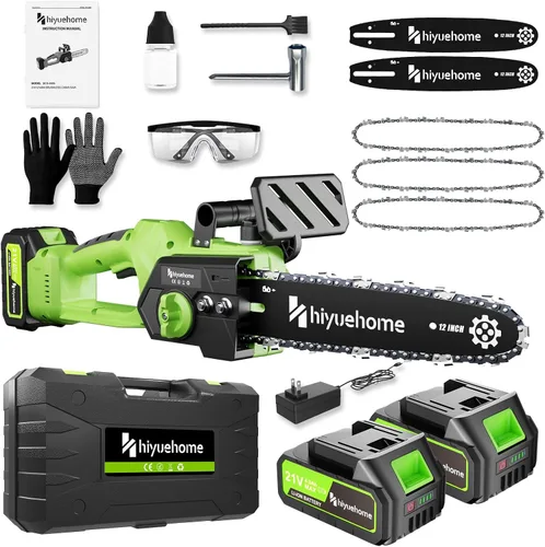 Miniatura 9 de Mini motosierra de 6 pulgadas, motosierra inalámbrica con engrasador automático, sierra de cadena eléctrica de mano con bloqueo de seguridad, motor