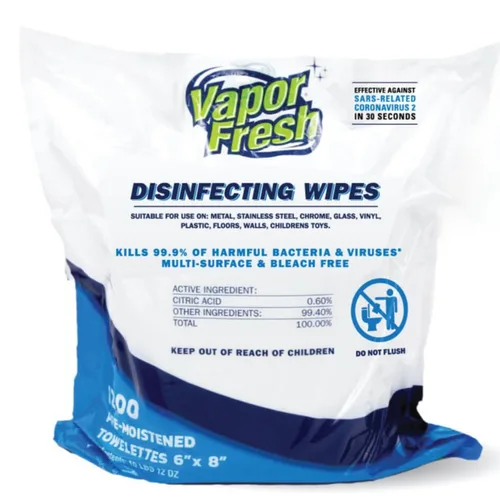 Vapor Fresh Toallitas desinfectantes – 1200 unidades x 1 rollo (1,200 toallitas en total) desinfectante de grado comercial alimentado por plantas
