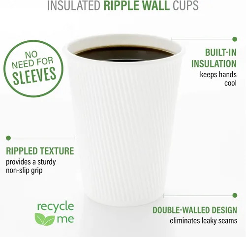 Miniatura 4 de Vasos desechables blancos de 4 onzas para bebidas calientes de 500 unidades con diseño de pared ondulada: No necesitan fundas - Perfectos