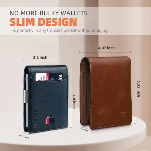 Miniatura 39 de RUNBOX - Carteras delgadas para hombre, cartera de piel con pinza para el dinero, cartera de bolsillo frontal con bloqueo RFID, tarjetero