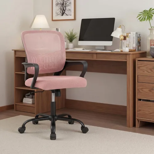 Miniatura 2 de DUMOS Silla de oficina en casa – Silla de escritorio ergonómica de malla con respaldo medio con soporte lumbar y modo mecedor, altura ajustable