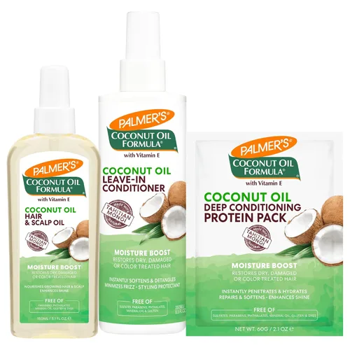 Palmer's Aceite de coco para el cabello y el cuero cabelludo + acondicionador sin enjuague + paquete de proteínas, paquete de cuidado del cabello