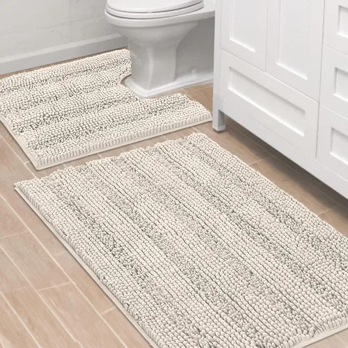 Miniatura 44 de H.VERSAILTEX - Alfombras de baño, juego de 2 piezas, alfombra de contorno para baño, juego de alfombras para inodoro, alfombra antideslizante