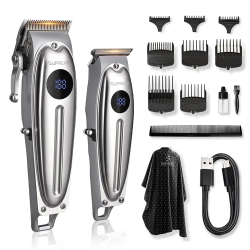 SUPRENT Cortadora de pelo recargable profesional para hombres, kit de corte de pelo inalámbrico con pantalla LED