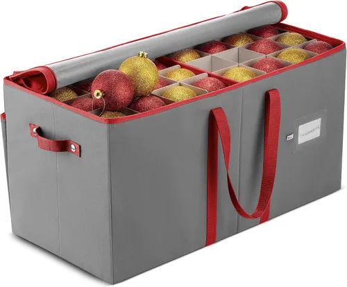 ZOBER Caja de almacenamiento grande para adornos de Navidad, almacena 128 adornos de 3 pulgadas, con divisores, caja de almacenamiento organizadora