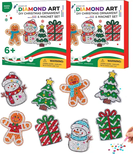 Miniatura 7 de Little Jupiter Juego de adornos de Navidad con imán y diamantes para niños, 16 piezas, manualidades de Navidad para niños, kits de adornos de Navidad