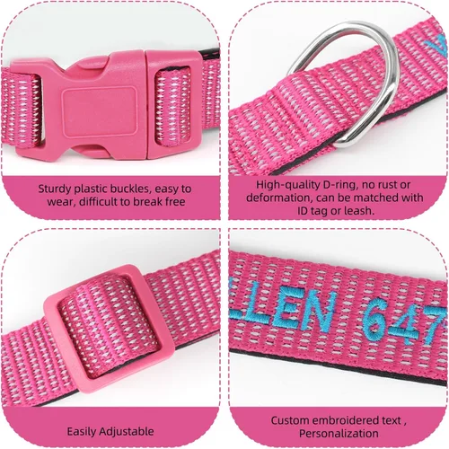 Miniatura 2 de Collares reflectantes personalizados para perros pequeños, medianos y grandes, con nombre bordado personalizado y número de teléfono, collar