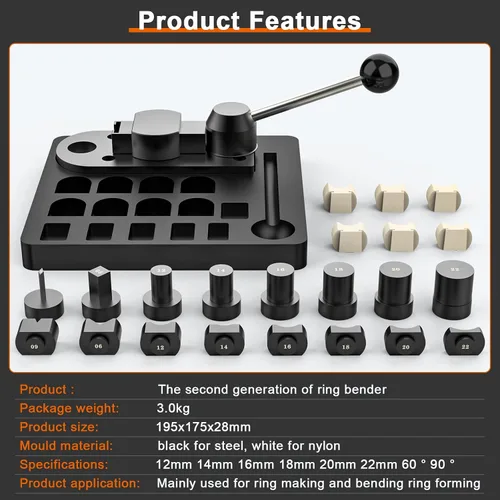 Miniatura 2 de JAZORR Herramienta de doblado de anillos, doblador de anillos con troqueles de nailon, herramienta de medición de anillo, herramienta multifuncional