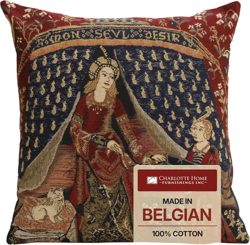 Miniatura 8 de Charlotte Home Furnishings - Funda de almohada para sofá de 16 x 16 pulgadas, funda de almohada decorativa roja Dama y Unicornio, tapiz medieval