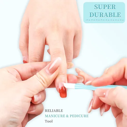Miniatura 4 de 50 piezas de cortador de cutículas de uñas, limpiador de uñas de goma, cuchillo de cutícula con mango de plástico, doble extremo, tenedor de piel