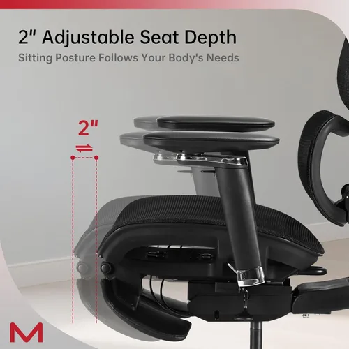 Miniatura 9 de Silla de oficina ergonómica con reposapiés, silla de escritorio de malla con respaldo alto para oficina en casa, silla de computadora reclinable