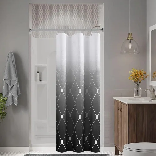 Miniatura 39 de Cortina de ducha para compartimento pequeño negra para hombres, 36 pulgadas de ancho, juego de cortinas de baño gris, cortinas geométricas estrechas
