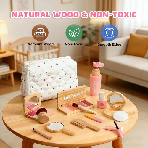 Miniatura 2 de Set de juguetes de maquillaje de madera para niñas: juego de maquillaje de simulación para niños pequeños de 3 a 5 años - Set de maquillaje