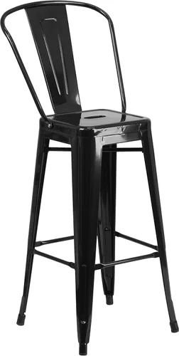 Miniatura 3 de Merrick Lane Taburete de altura de barra serie Dothan - Acabado negro - Marco de metal con soporte cruzado - Práctico respaldo extraíble
