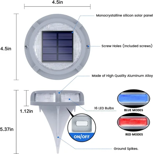 Miniatura 4 de SIEDiNLAR Luces solares para cubierta al aire libre, 2 modos, 16 LED, marcadores de entrada, luz de muelle, funciona con energía solar, impermeable