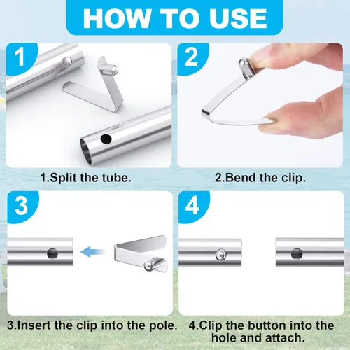 Miniatura 3 de SmallCat 20 pines de resorte con botón, clips de poste de acero inoxidable, clips de resorte de paleta de kayak de 0.236 in, accesorios de tubo
