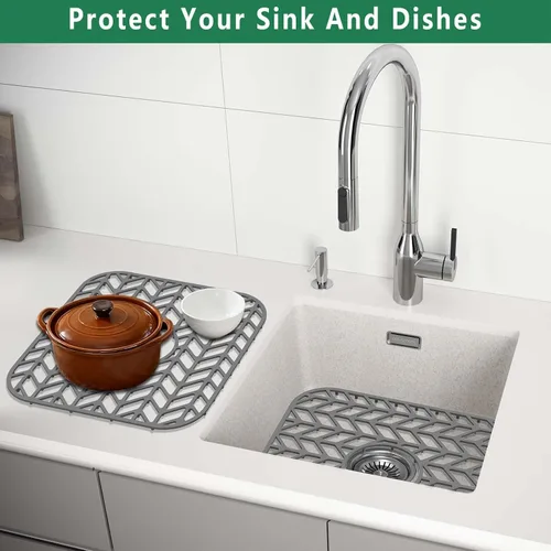 Miniatura 7 de GUUKIN Protectores de fregadero para fregadero de cocina, 12.25" x 11.5" rejilla plegable antideslizante de silicona para el fondo de fregaderos
