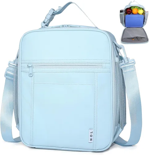 Miniatura 15 de NOL Bolsa de Almuerzo para Niños - Lonchera para niños de 3 años en adelante, reutilizable, aislada, con cierre de cremallera, asa de hebilla, Azul