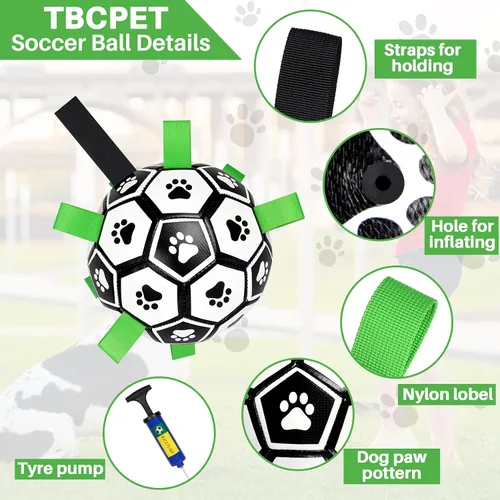 Miniatura 7 de Juguetes para perros con correas, pelota de fútbol de 6" Copa del Mundo, juguetes interactivos para perros para tirón de guerra, juego de jardín