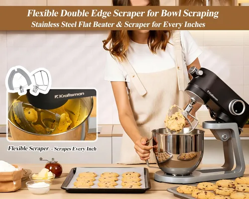 Miniatura 3 de Batidora de pie de metal con motor de corriente continua - Mezclador de masa de pizza resistente de 5.3 cuartos de galón con 4 accesorios de acero