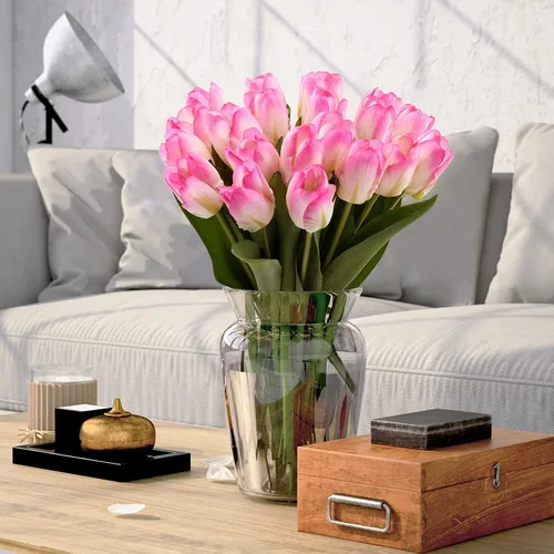 Miniatura 5 de 20 tulipanes artificiales de tacto real de flores artificiales hidratantes para decoración de fotografía, decoración del hogar, jardín, boda