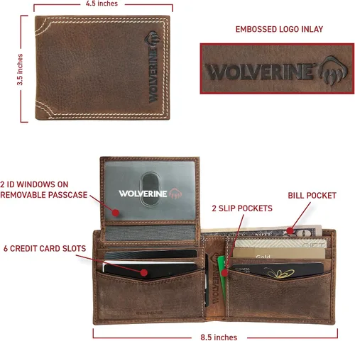 Miniatura 5 de WOLVERINE Billetera plegable de lona/cuero para hombre