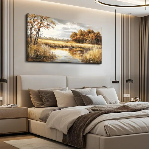 Miniatura 5 de ERQINHUA Arte de Lienzo para Pared de Sala de Estar Dormitorio Decoración de Pared para Oficina Casa de Campo Mural Superficie de Lago Paisaje