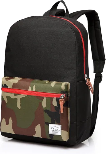 VASCHY Mochila escolar, unisex, delgada, ligera, resistente al agua, para hombres y mujeres, mochila escolar universitaria, bolsa de viaje Black Camo
