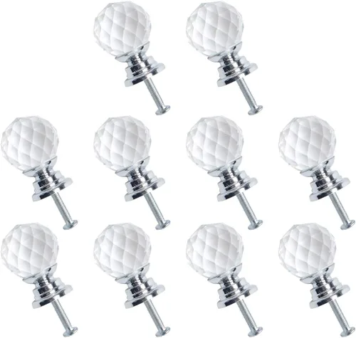 Miniatura 9 de uxcell 10 pomos de cristal de 0.787 in de diámetro, base de aleación de aluminio, perilla de forma redonda, manija de cajón para muebles, puerta