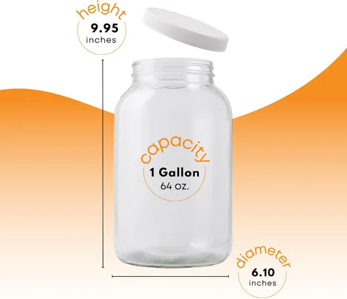 Miniatura 3 de Fastrack Tarro ancho de vidrio de 1 galón, transparente (paquete de 2)