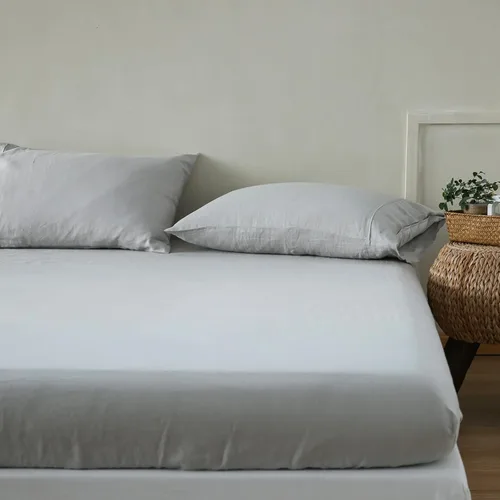 Miniatura 7 de Simple&Opulence Sábana bajera ajustable 100% lino (1 pieza), funda de colchón, lino belga natural, tamaño matrimonial, bolsillo profundo de 14 Gris