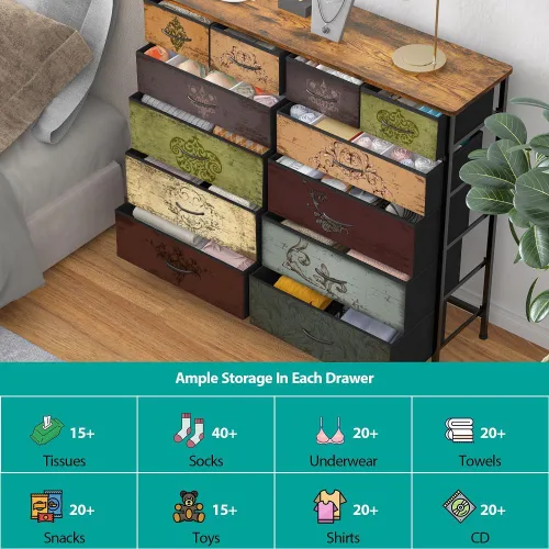 Miniatura 6 de VASICAR Cómoda para dormitorio con 12 cajones, cómoda de tela alta, cómoda para armario, guardería, mesita de noche, sala de estar, entrada, pasillo
