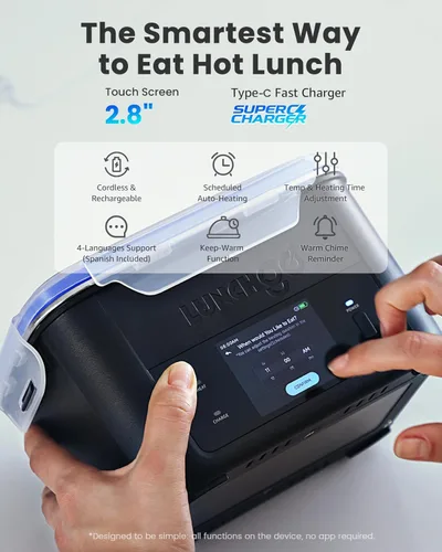 Miniatura 2 de LUNCHGO® G1 Fiambrera eléctrica inalámbrica con calefacción, con pilas, capacidad de 5 tazas, máximo de 250 °F, calefacción programada, calentador
