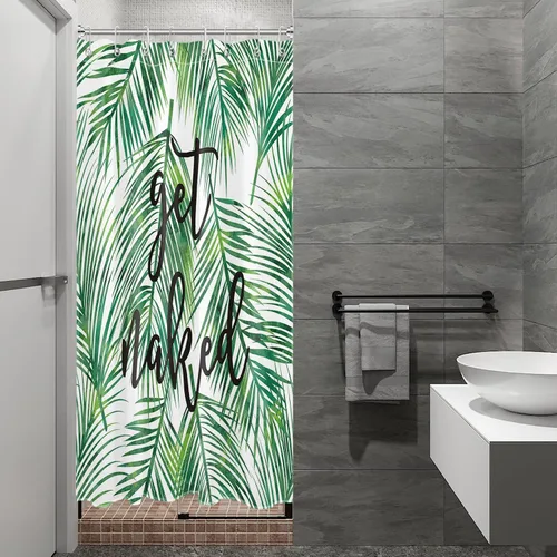 Miniatura 8 de LB Cortina de ducha de plantas de hojas verdes tropicales, citas divertidas y hojas de palma en cortinas de ducha beige para baño, tela de poliéster