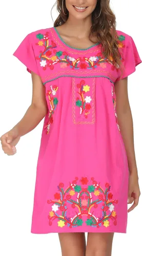 Miniatura 6 de YZXDORWJ - Vestido mexicano bordado de manga corta para mujer