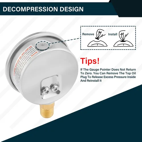 Miniatura 4 de MEASUREMAN Tamaño del dial de 2-1/2 pulgadas, medidor de presión lleno de líquido, 0-200 psi/kpa, caja de acero inoxidable 304, montaje inferior