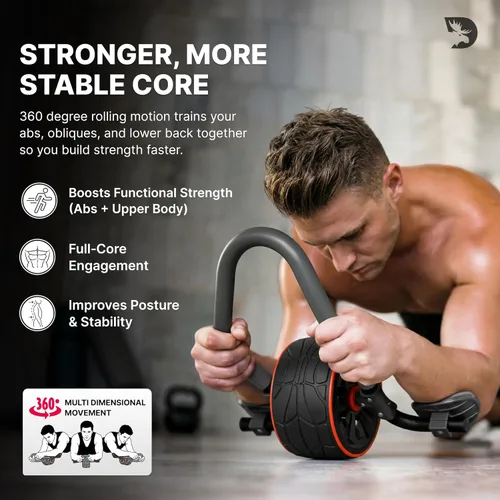 Miniatura 2 de DMoose Fitness - Rodillo para abdominales con soporte para codos y 2 almohadillas para rodillas - Entrenador de ejercicios abdominales para Negro