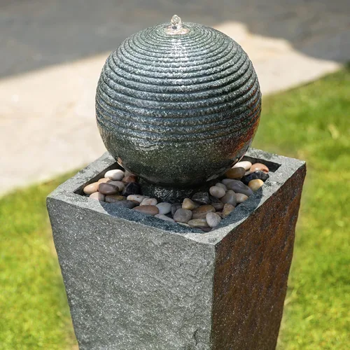 Miniatura 5 de Glitzhome Fuente de agua para exteriores con luz LED, fuente decorativa con pedestal de esfera para exteriores con bomba sumergible, fuentes