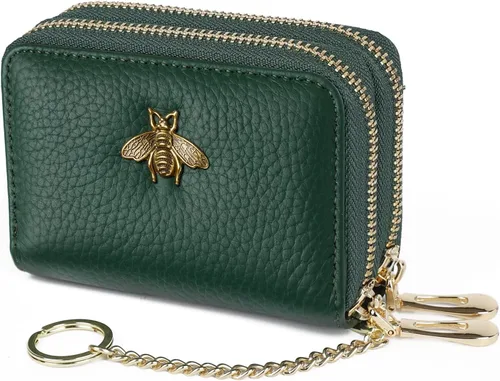 Miniatura 56 de imeetu Soporte para tarjetas de crédito RFID, cartera pequeña de cuero con cremallera para mujer