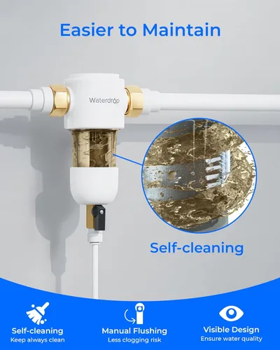 Miniatura 5 de Waterdrop Filtro de sedimentos giratorio, sistema de filtro de agua reutilizable para toda la casa, sistema de prefiltro lavable para agua