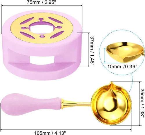 Miniatura 2 de PATIKIL Kit de sellado de cera, calentador de sellos de cera con cuchara de fusión, estufa de fusión retro, herramienta de horno para sellar Morado