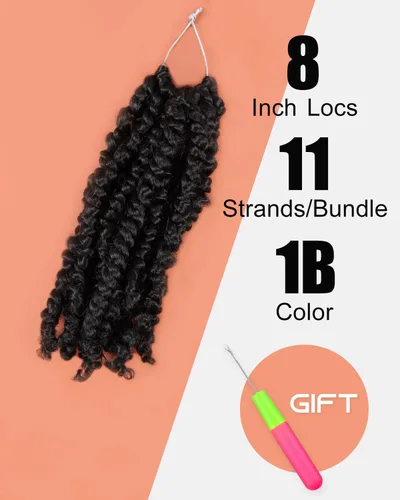 Miniatura 2 de Pelo Passion Twist de 8 pulgadas, trenzas de ganchillo pretrenzadas, paquetes de 8 paquetes (1B/negro natural)