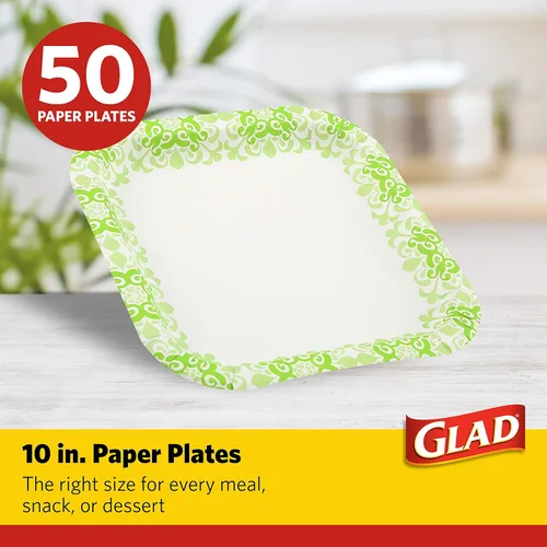 Miniatura 2 de Glad Platos cuadrados de papel resistentes a prueba de remojo y cortes, platos desechables para fiestas y comidas diarias aptos para microondas