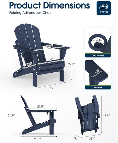 Miniatura 3 de MUCHENGHY Sillas Adirondack plegables, sillas de patio, sillas de césped, silla para exteriores, silla Adirondack de plástico, hoguera, resistente a